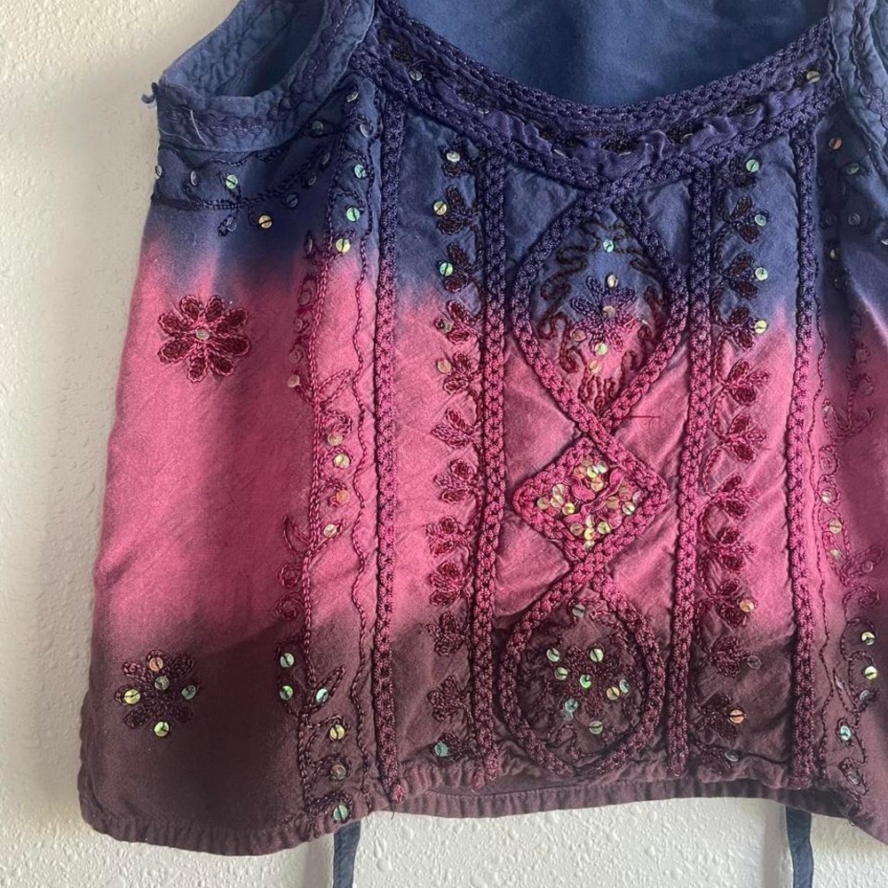 Vintage 80s /‎ 90s Boho Hippie Sequined Cotton Blouse - Picture 3 of 6